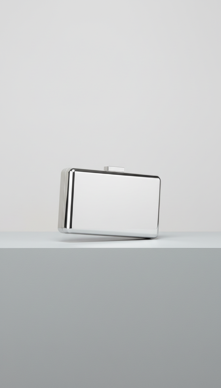Clutch moderno tipo caja en plata